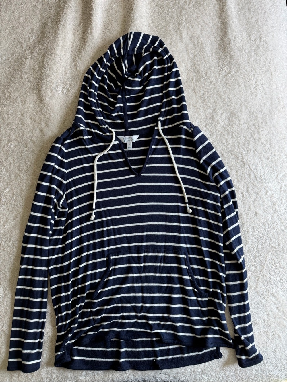 NWOT Market & Spruce Navy and White Striped Hooded Pullover